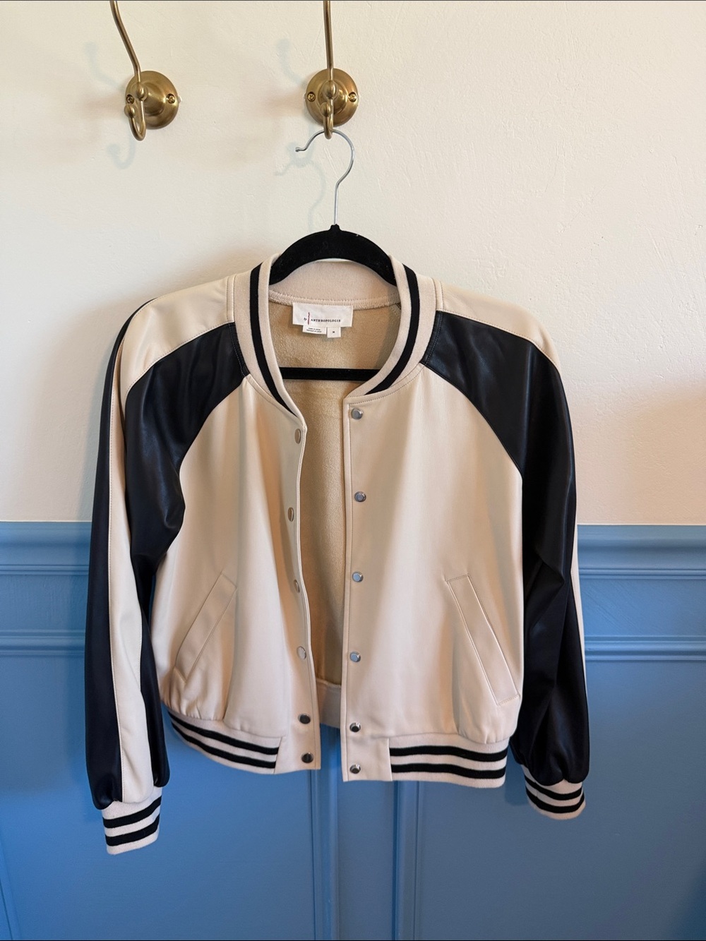 Anthropologie Cream and Black Bomber Jacket